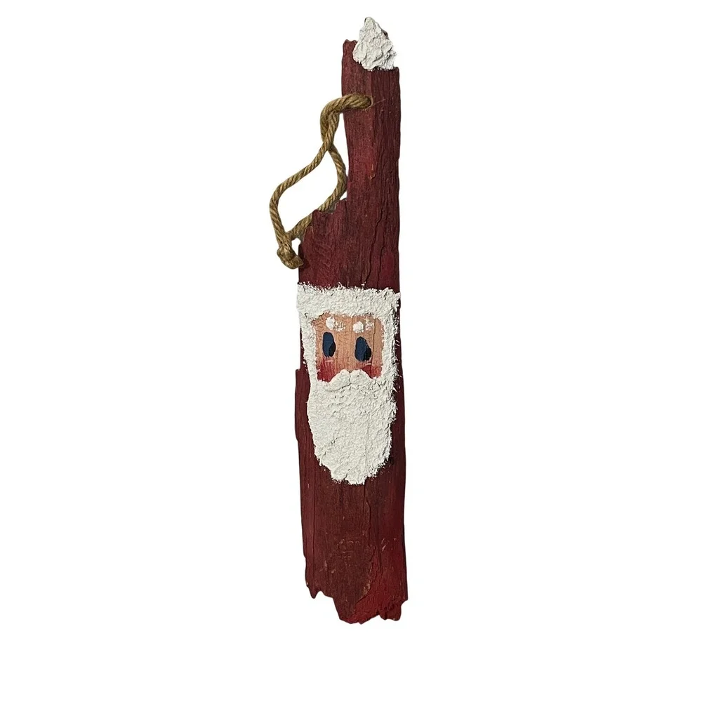 Vintage Santa Claus Wall Hanging  Red Rustic Driftwood Folk Art Decor